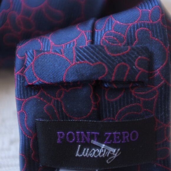Point Zero luxury blue silk tie with red teddy bear embroidery - Picture 6 of 7
